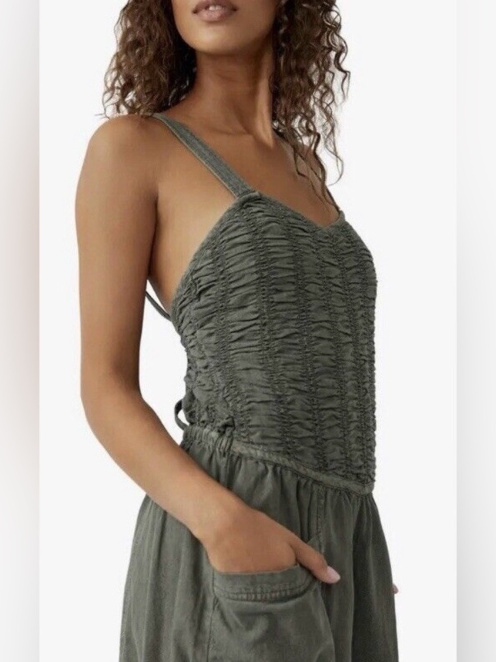 Free People Forever and Always Ruched Cotton Wide-Leg Jumpsuit Size XL NWT - Picture 3 of 16
